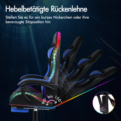 ALFORDSON Gaming Stuhl Büro Massage 12 RGB LED Computer Sitz PU Leder Blau