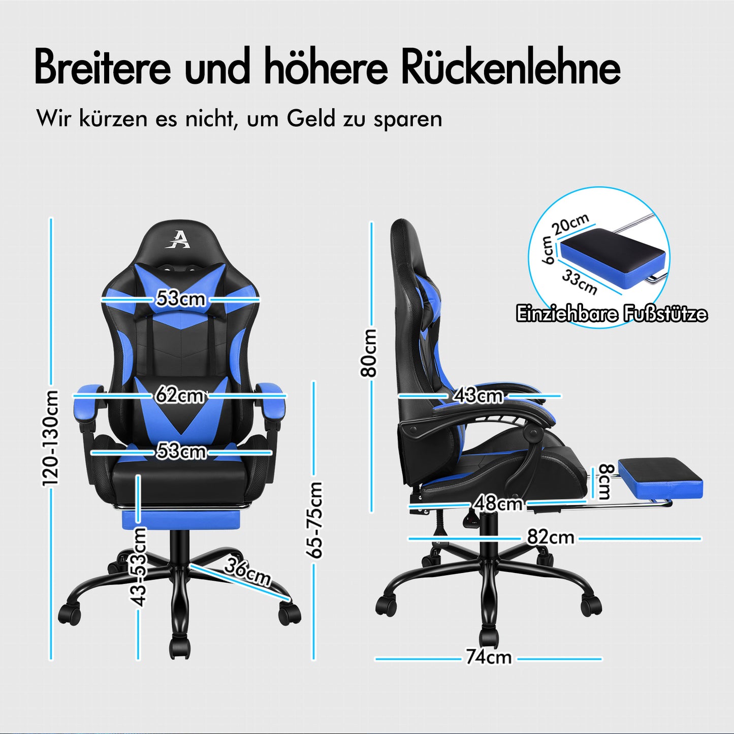 ALFORDSON Gaming Stuhl Büro Massage 12 RGB LED Computer Sitz PU Leder Blau