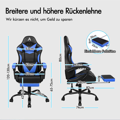 ALFORDSON Gaming Stuhl Büro Massage 12 RGB LED Computer Sitz PU Leder Blau