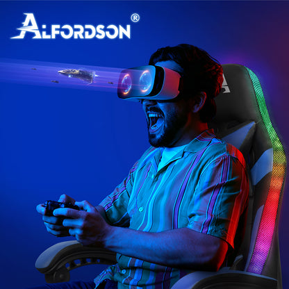 ALFORDSON Gaming Stuhl Büro Massage 12 RGB LED Computer Sitz PU Leder Blau