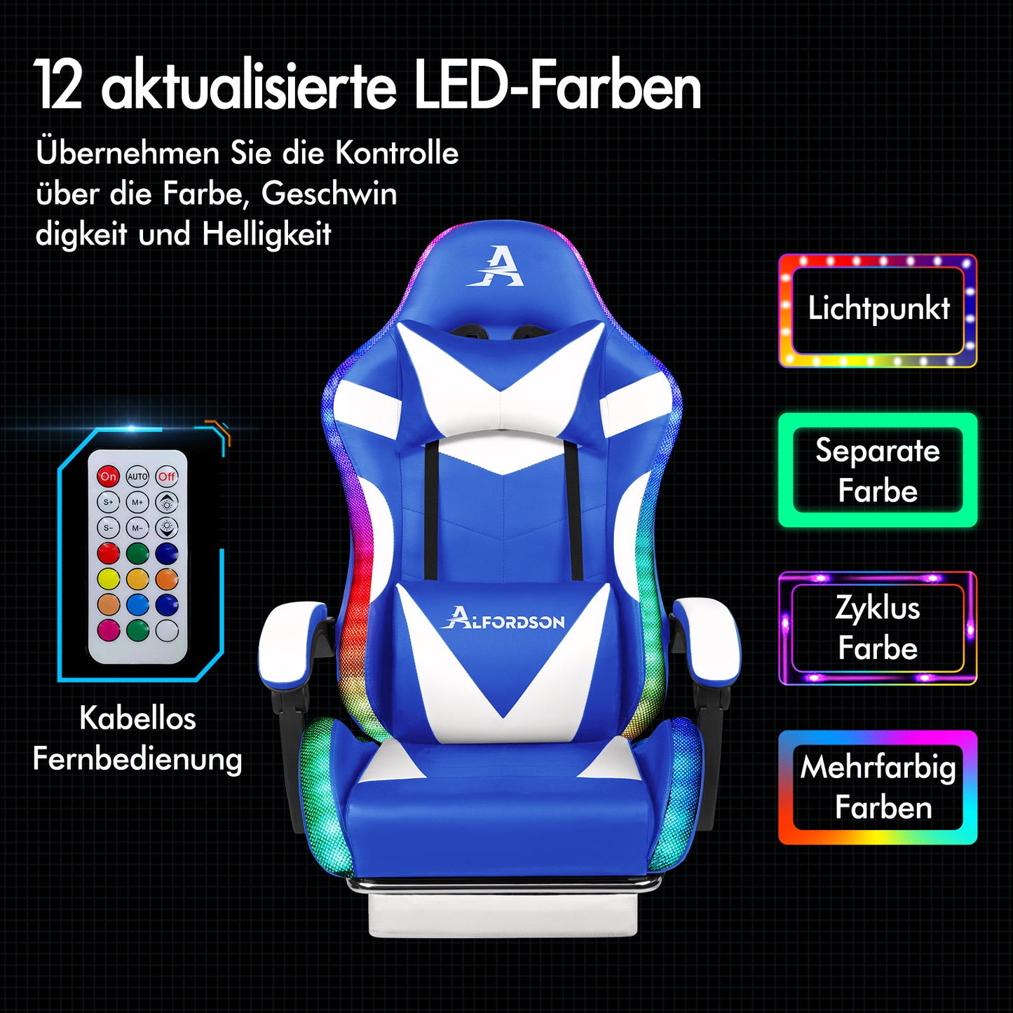 ALFORDSON Gaming Stuhl Büro Massage 12 RGB LED Computer Sitz PU Leder