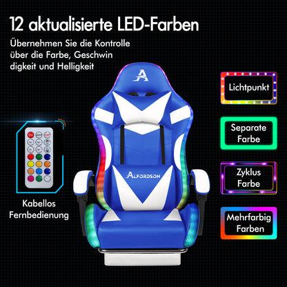 ALFORDSON Gaming Stuhl Büro Massage 12 RGB LED Computer Sitz PU Leder