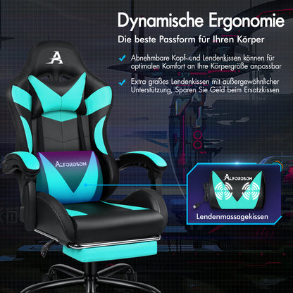ALFORDSON Gaming Stuhl Büro Massage 12 RGB LED Computer Sitz PU Leder Cyan