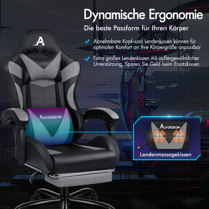 ALFORDSON Gaming Stuhl Büro Massage 12 RGB LED Computer Sitz PU Leder Grau