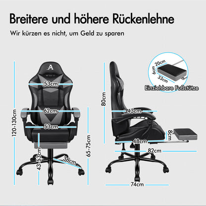 ALFORDSON Gaming Stuhl Büro Massage 12 RGB LED Computer Sitz PU Leder Grau