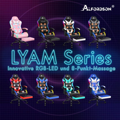 ALFORDSON Gaming Stuhl Büro Massage 12 RGB LED Computer Sitz PU Leder