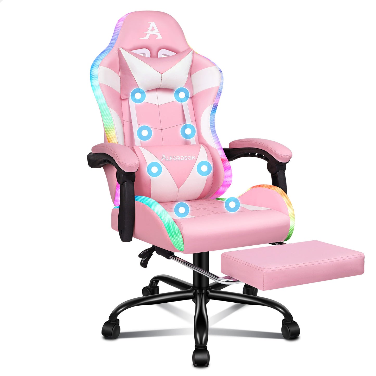 ALFORDSON Gaming Stuhl Büro Massage 12 RGB LED Computer Sitz PU Leder