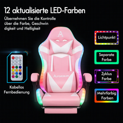 ALFORDSON Gaming Stuhl Büro Massage 12 RGB LED Computer Sitz PU Leder Rosa