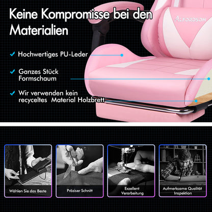 ALFORDSON Gaming Stuhl Büro Massage 12 RGB LED Computer Sitz PU Leder Rosa