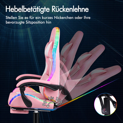 ALFORDSON Gaming Stuhl Büro Massage 12 RGB LED Computer Sitz PU Leder