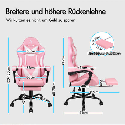 ALFORDSON Gaming Stuhl Büro Massage 12 RGB LED Computer Sitz PU Leder Rosa