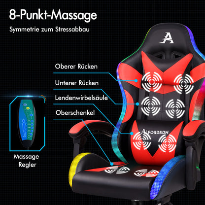 ALFORDSON Gaming Stuhl Büro Massage 12 RGB LED Computer Sitz PU Leder Rot