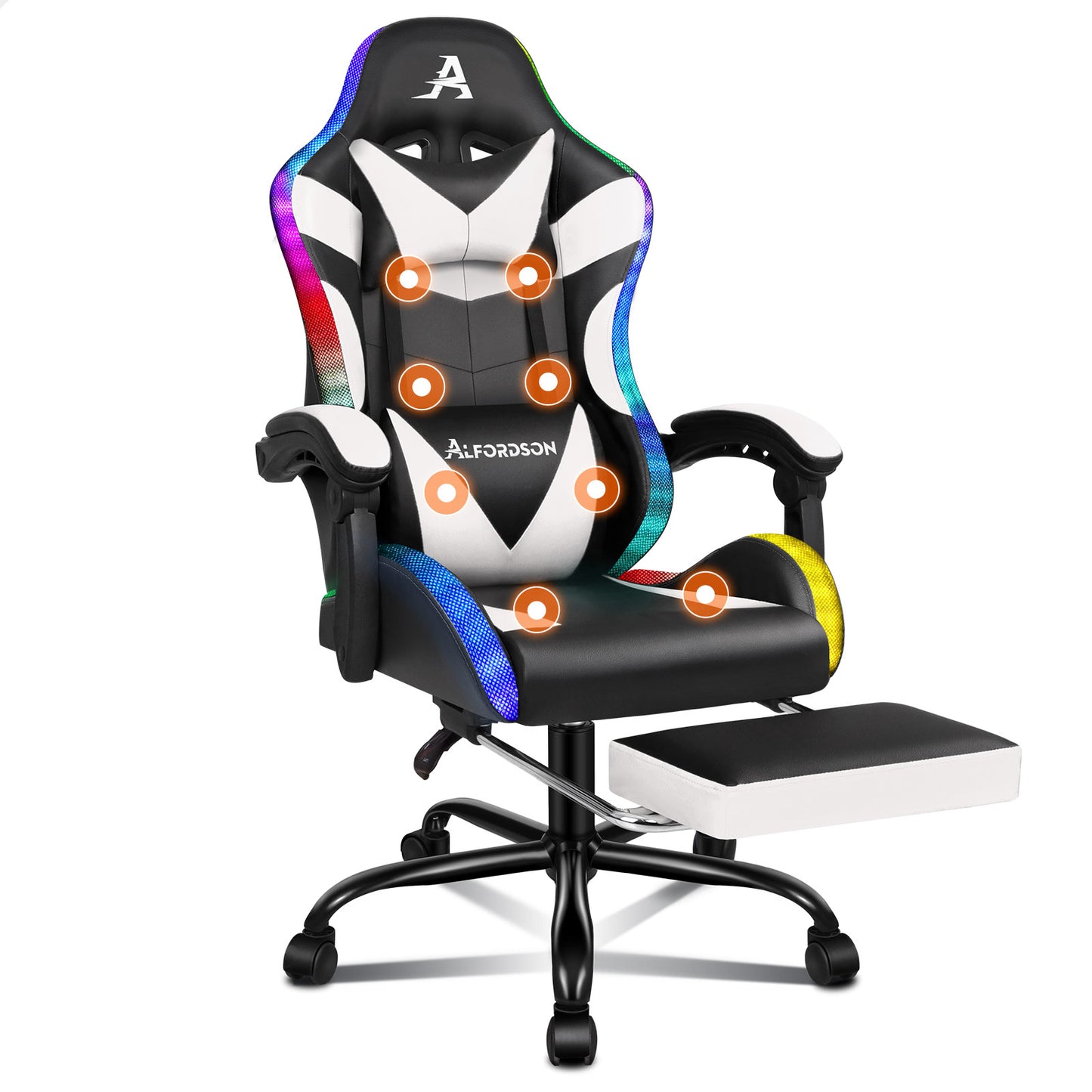 ALFORDSON Gaming Stuhl Büro Massage 12 RGB LED Computer Sitz PU Leder
