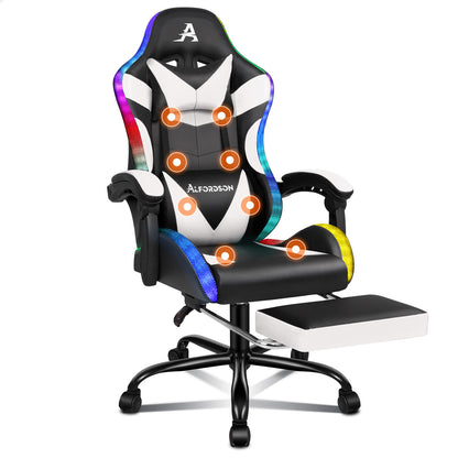 ALFORDSON Gaming Stuhl Büro Massage 12 RGB LED Computer Sitz PU Leder