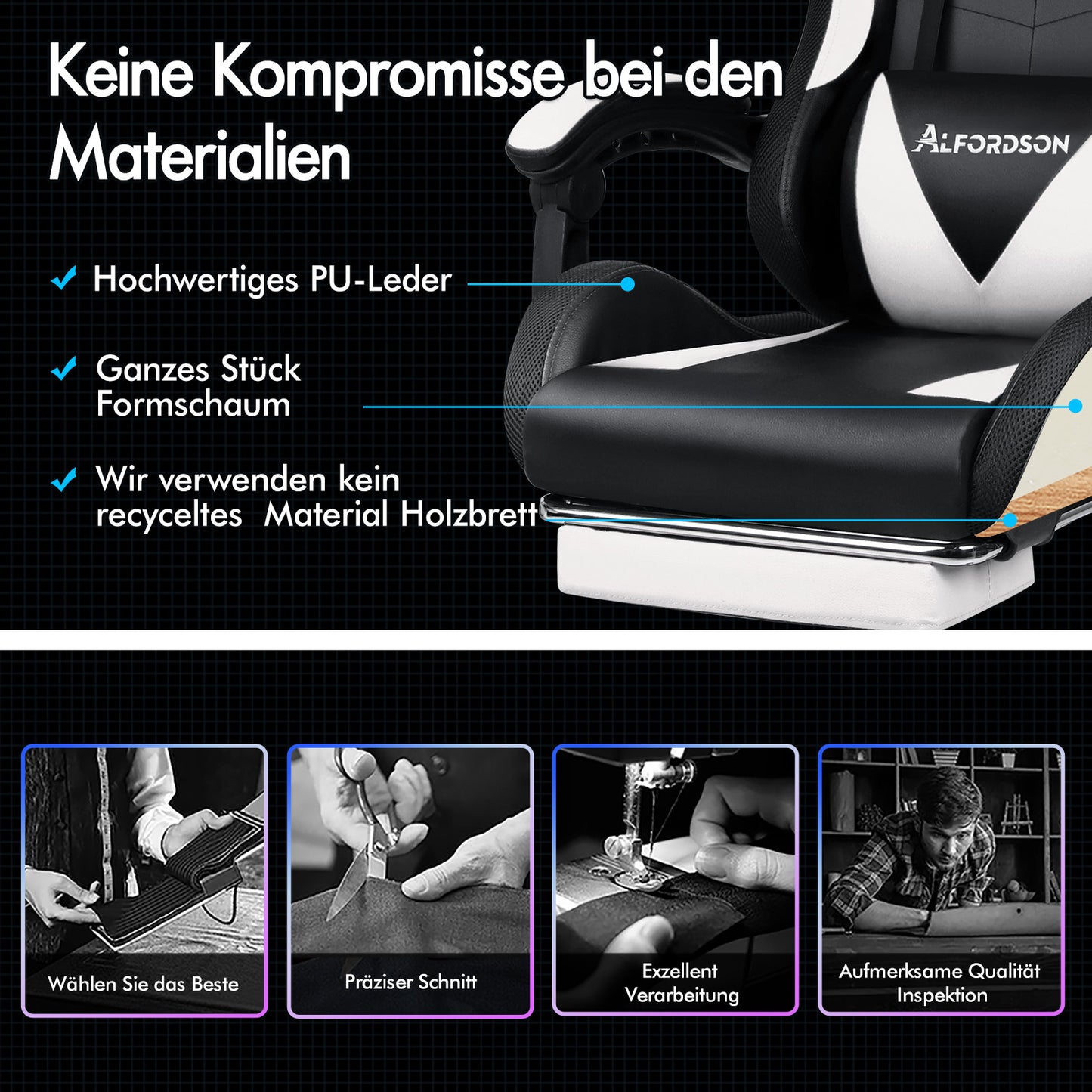 ALFORDSON Gaming Stuhl Büro Massage 12 RGB LED Computer Sitz PU Leder Weiß