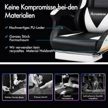 ALFORDSON Gaming Stuhl Büro Massage 12 RGB LED Computer Sitz PU Leder Weiß