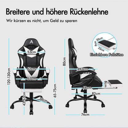 ALFORDSON Gaming Stuhl Büro Massage 12 RGB LED Computer Sitz PU Leder Weiß