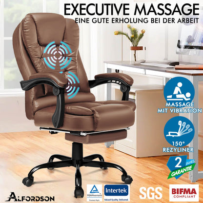 ALFORDSON Massage-Bürostuhl mit Fußstütze, Executive-Gaming-Sitz, PU-Leder