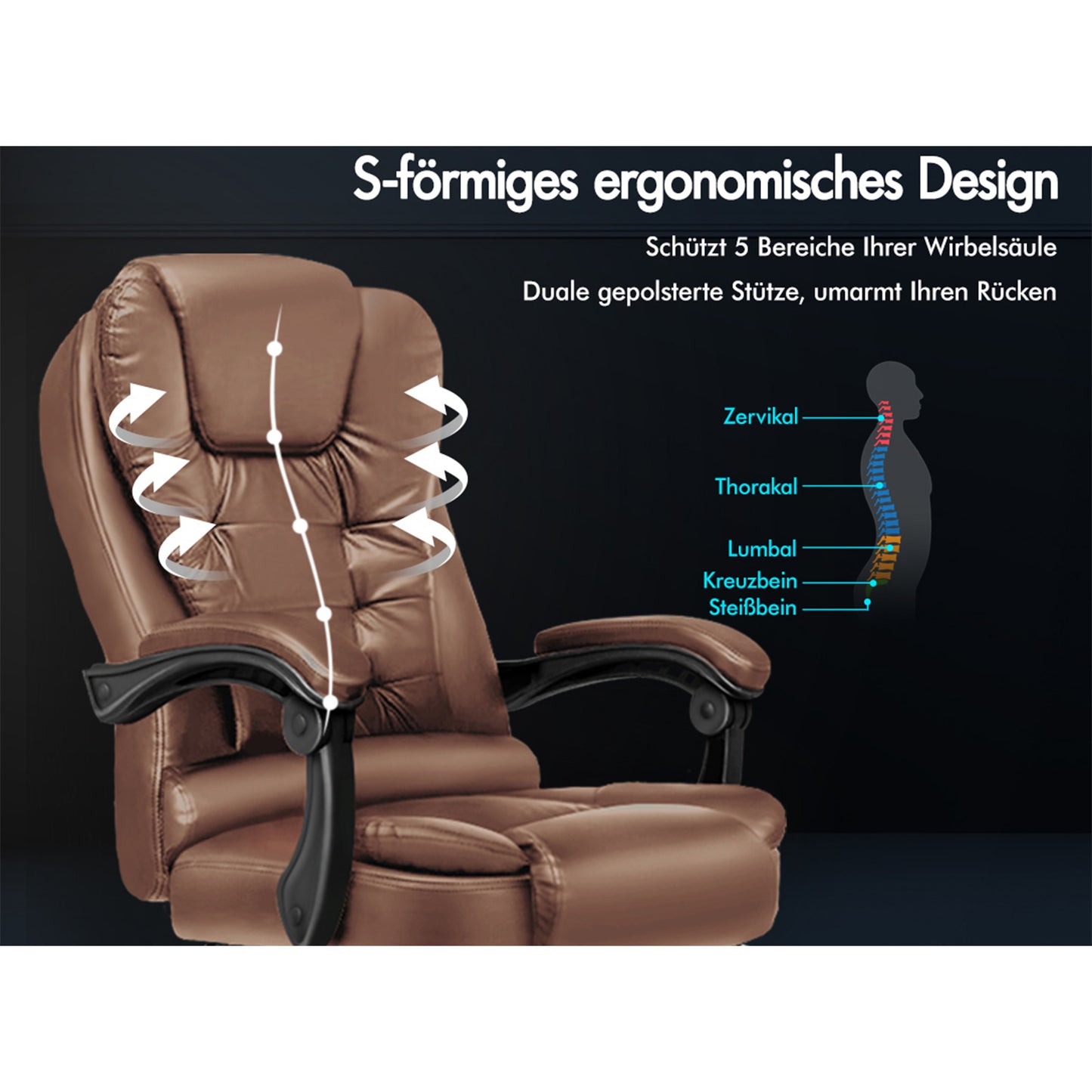 ALFORDSON Massage-Bürostuhl mit Fußstütze, Executive-Gaming-Sitz, PU-Leder