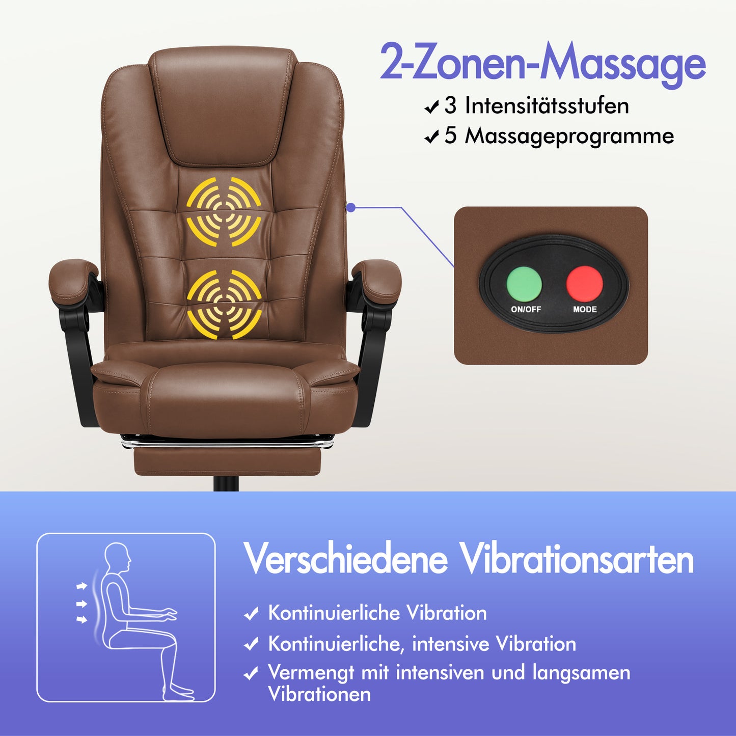 ALFORDSON Massage-Bürostuhl mit Fußstütze, Executive-Gaming-Sitz, PU-Leder