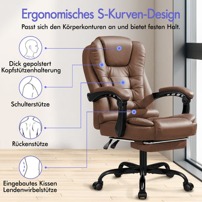 ALFORDSON Massage-Bürostuhl mit Fußstütze, Executive-Gaming-Sitz, PU-Leder