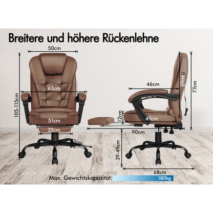 ALFORDSON Massage-Bürostuhl mit Fußstütze, Executive-Gaming-Sitz, PU-Leder