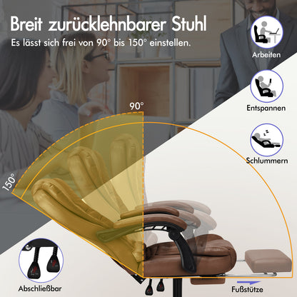 ALFORDSON Massage-Bürostuhl mit Fußstütze, Executive-Gaming-Sitz, PU-Leder