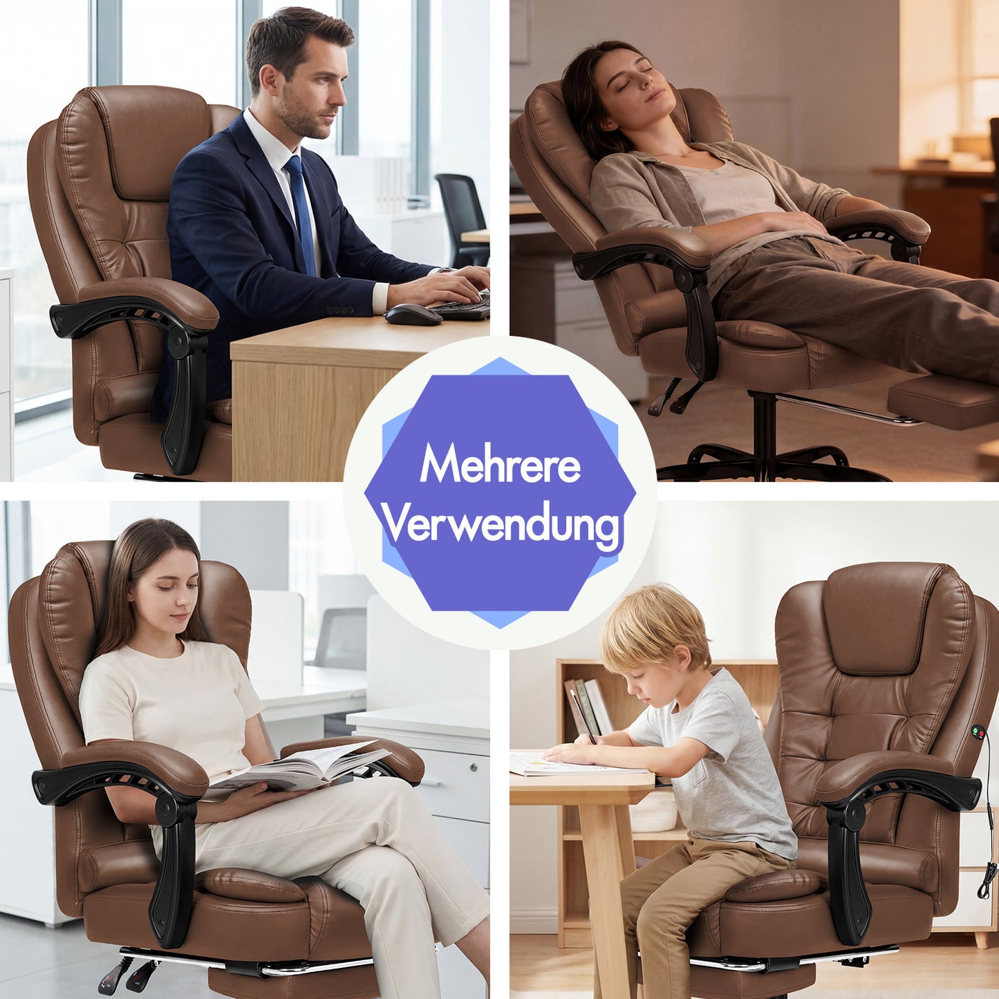 ALFORDSON Massage-Bürostuhl mit Fußstütze, Executive-Gaming-Sitz, PU-Leder