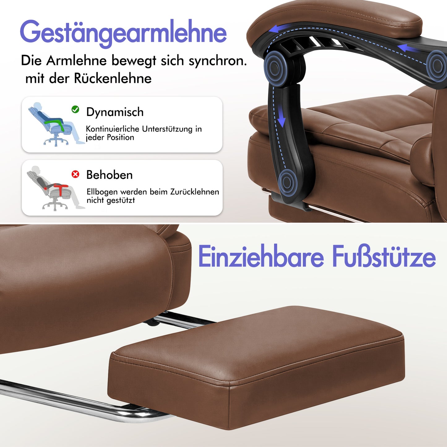 ALFORDSON Massage-Bürostuhl mit Fußstütze, Executive-Gaming-Sitz, PU-Leder