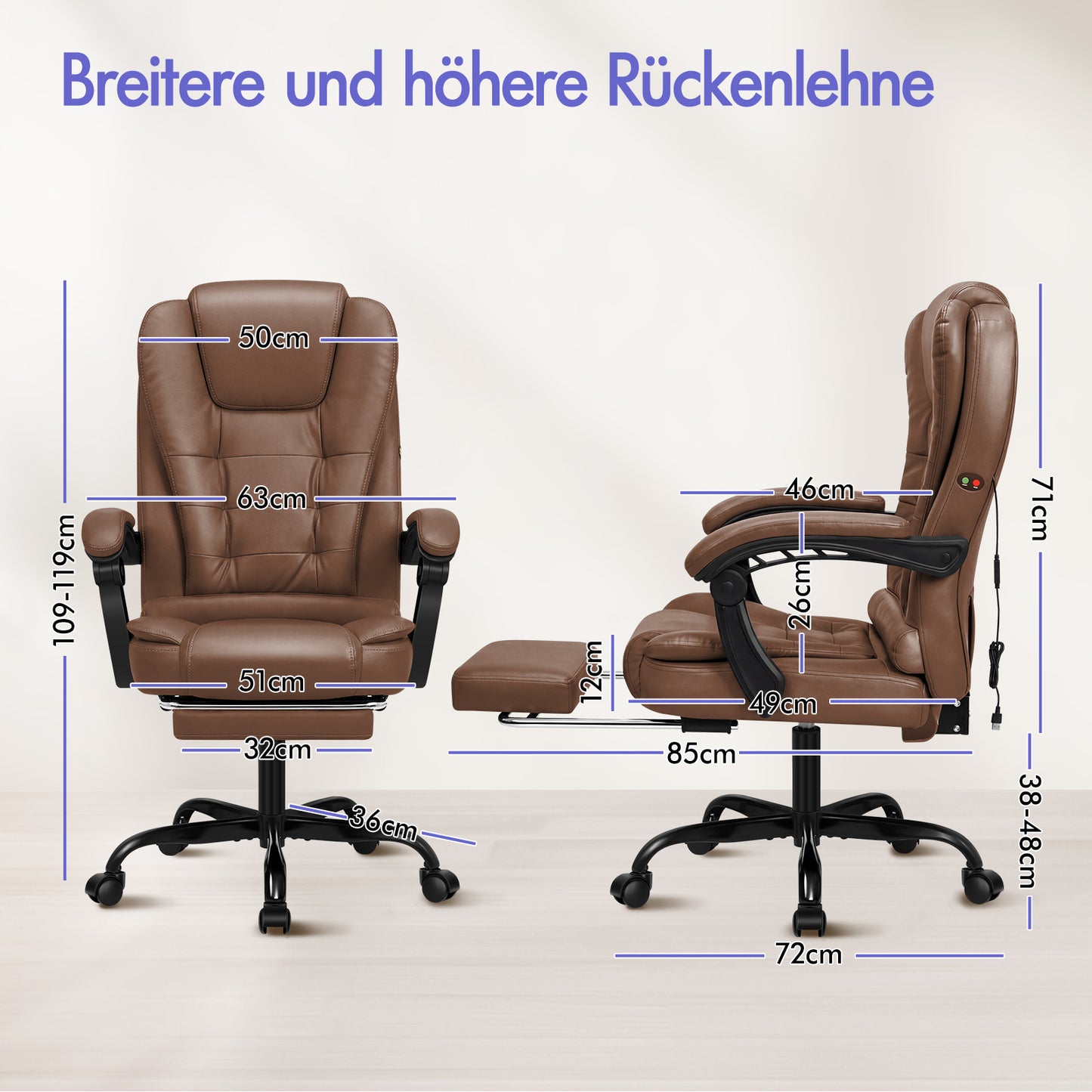 ALFORDSON Massage-Bürostuhl mit Fußstütze, Executive-Gaming-Sitz, PU-Leder