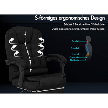 ALFORDSON Massage-Bürostuhl mit Fußstütze Schwarzer Stoff Executive-Gaming-Sitz