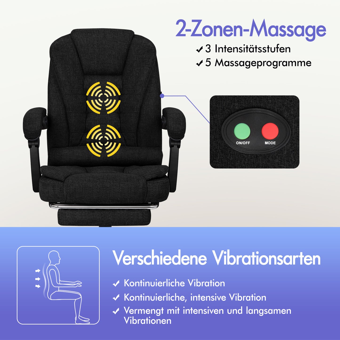 ALFORDSON Massage-Bürostuhl mit Fußstütze Schwarzer Stoff Executive-Gaming-Sitz