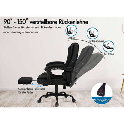 ALFORDSON Massage-Bürostuhl mit Fußstütze Schwarzer Stoff Executive-Gaming-Sitz