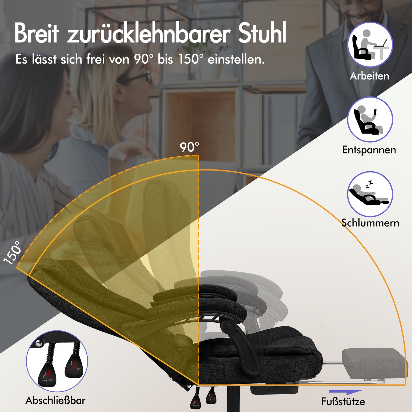 ALFORDSON Massage-Bürostuhl mit Fußstütze Schwarzer Stoff Executive-Gaming-Sitz