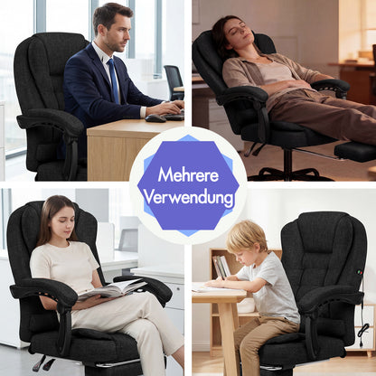 ALFORDSON Massage-Bürostuhl mit Fußstütze Schwarzer Stoff Executive-Gaming-Sitz