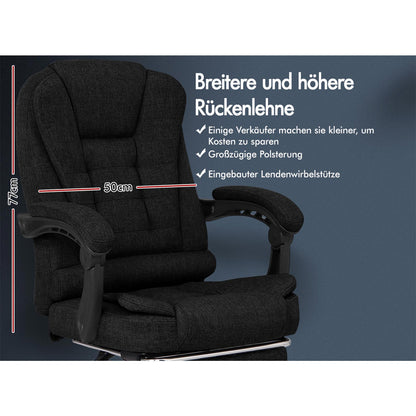 ALFORDSON Massage-Bürostuhl mit Fußstütze Schwarzer Stoff Executive-Gaming-Sitz