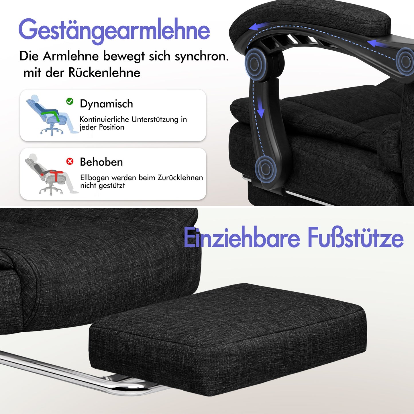 ALFORDSON Massage-Bürostuhl mit Fußstütze Schwarzer Stoff Executive-Gaming-Sitz
