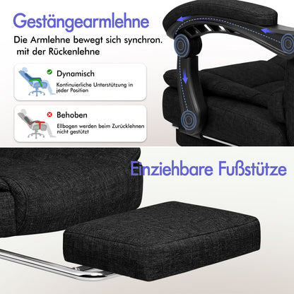 ALFORDSON Massage-Bürostuhl mit Fußstütze Schwarzer Stoff Executive-Gaming-Sitz