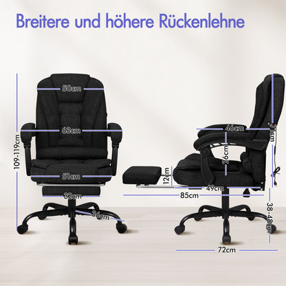 ALFORDSON Massage-Bürostuhl mit Fußstütze Schwarzer Stoff Executive-Gaming-Sitz