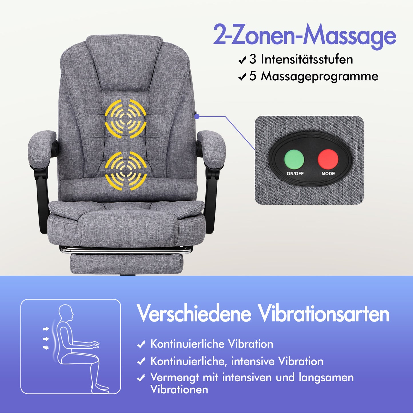 ALFORDSON Massage-Bürostuhl mit Fußstütze Grauer Stoff Executive-Gaming-Sitz