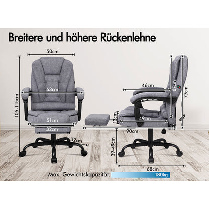 ALFORDSON Massage-Bürostuhl mit Fußstütze Grauer Stoff Executive-Gaming-Sitz