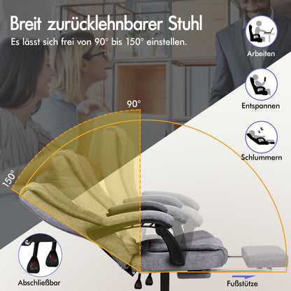 ALFORDSON Massage-Bürostuhl mit Fußstütze Grauer Stoff Executive-Gaming-Sitz