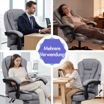 ALFORDSON Massage-Bürostuhl mit Fußstütze Grauer Stoff Executive-Gaming-Sitz
