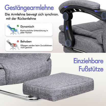 ALFORDSON Massage-Bürostuhl mit Fußstütze Grauer Stoff Executive-Gaming-Sitz