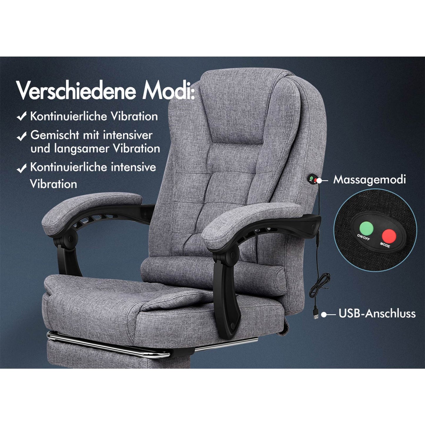 ALFORDSON Massage-Bürostuhl mit Fußstütze Grauer Stoff Executive-Gaming-Sitz