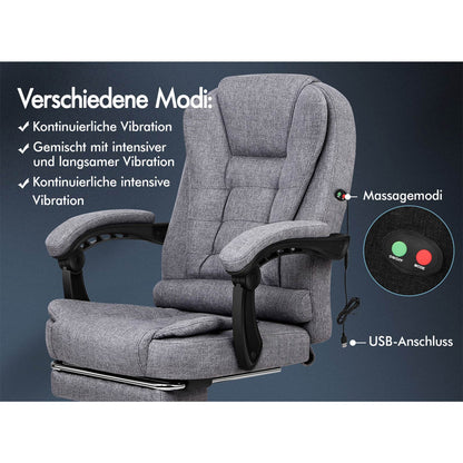 ALFORDSON Massage-Bürostuhl mit Fußstütze Grauer Stoff Executive-Gaming-Sitz