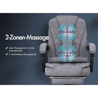 ALFORDSON Massage-Bürostuhl mit Fußstütze Grauer Stoff Executive-Gaming-Sitz