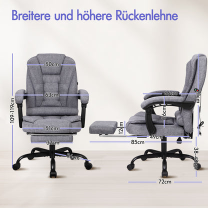 ALFORDSON Massage-Bürostuhl mit Fußstütze Grauer Stoff Executive-Gaming-Sitz