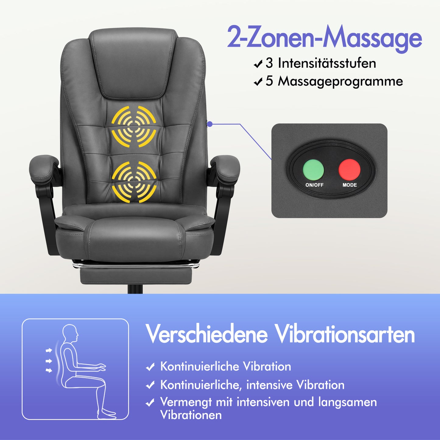 ALFORDSON Massage-Bürostuhl mit Fußstütze, Executive-Gaming-Sitz, PU-Leder Grau