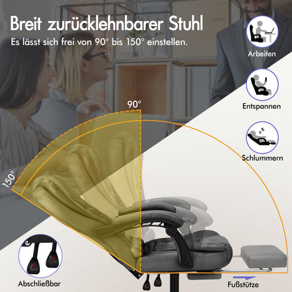ALFORDSON Massage-Bürostuhl mit Fußstütze, Executive-Gaming-Sitz, PU-Leder Grau